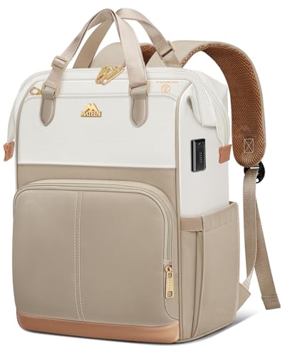 MATEIN Mochila Portatil Antirrobo 15.6 Pulgadas, Mochila Trabajo Mujer Impermeable con Cremalleras Antirrobo y Bolsillo RFID, Puerto USB para Viajes, Escolar, Universidad y Profesoras, Beige Caqui