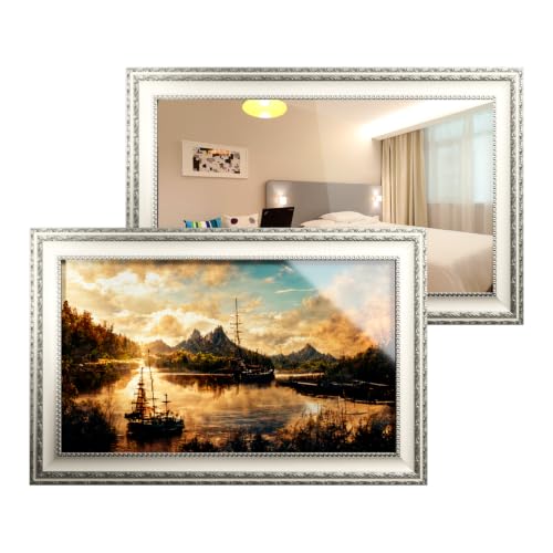 Image of Soulaca 27 inch webOS Mirror TV Ivory Frame Fireplace Wall Mount Smart TV | Built-in WiFi Bluetooth, Voice Control, Smart Gallery Mode, Ideal for Fireplace, Bathroom and Bedroom