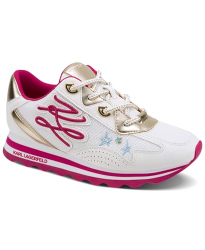 KARL LAGERFELD Paris Women's Masrina Athletic Lace up Sneaker, Bright White/Hot Pink, 10