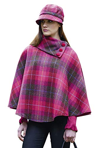Mucros Weavers Ladies Plaid Poncho, Made in Ireland, 100% Irish Wool (Pink) - Main Image