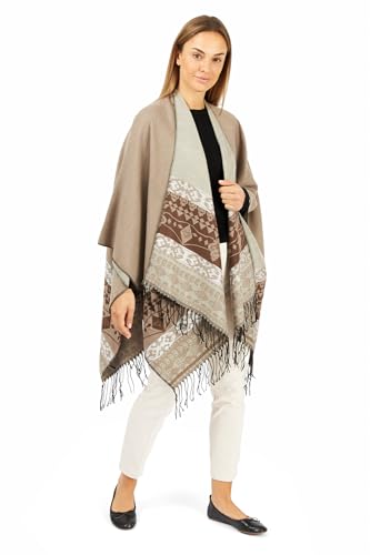 Image of Women's Shawl Wrap Poncho Ruana Cape Cardigan Sweater Open Front for Fall Winter Spring