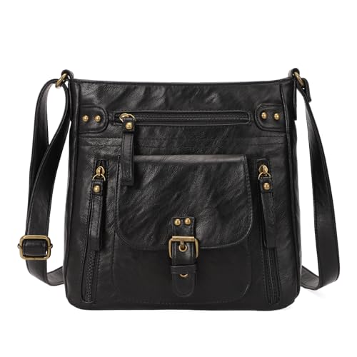KL928 Crossbody Bags for Women, Multi Pocket Shoulder Bags, Medium PU Leather Cross Body Purses 01-chestnut Brown