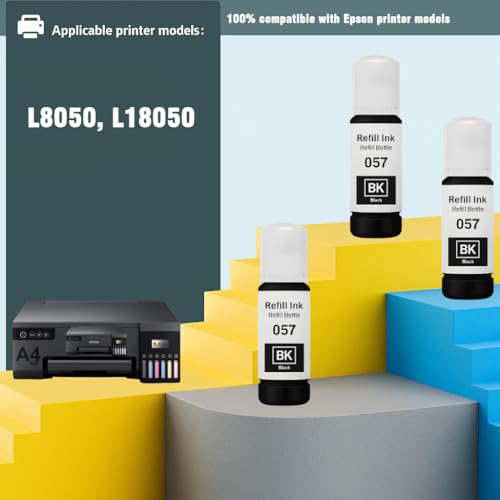 Image of KOSH 057 Black Refill Ink Suitable for L8050, L18050, L8150W Printers (70ml X 3Bottle)