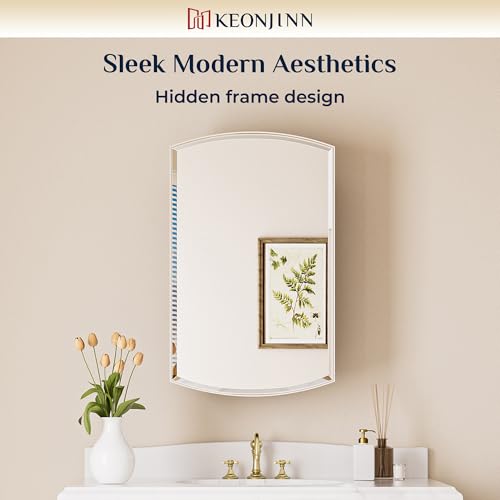 Image of Keonjinn White Medicine Cabinet with Mirror 24 inch x 30 inch, Adjustable Shelves