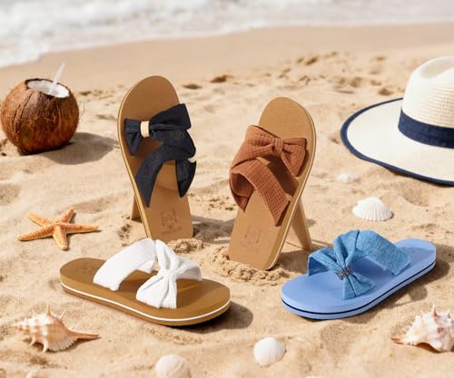Image of KuaiLu Womens Dressy Bow Sandals Arch Support Yoga Foam Cushion Comfortable Walking Slides Open Toe Summer Beach Indoor Outdoor Slippers