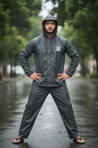 Image of Men's Waterproof Raincoat with Hood | All-Season Lightweight Rain Wear for Bike Riding, Travel & Outdoor Use | Full Sleeve Windproof Rain Jacket for Men