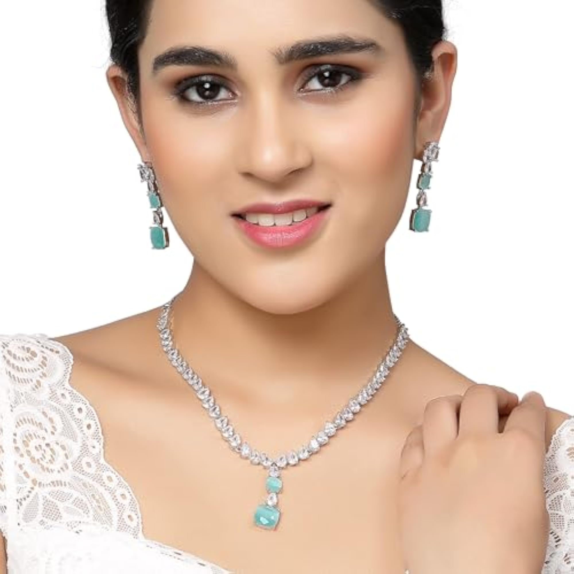 Square American Diamonds Necklace Set