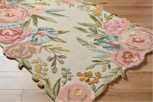 Image of Handmade Tufted Irregular Shape Wool Area Rug Botanical Design, Thick & Soft Carpet for Living Room, Bedroom Hall Room Color Multi Size 5X7 feet (150x210cm)