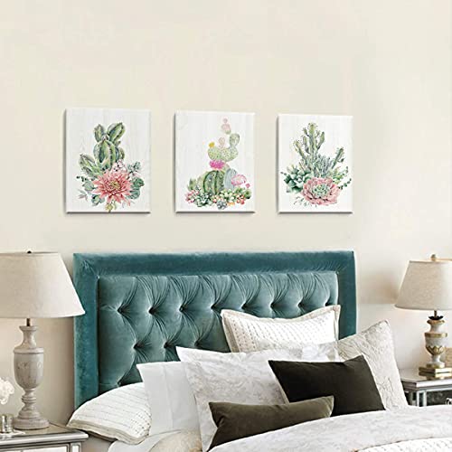 Framed Canvas Wall Art Succulents Cactus Picture Print Paintings Bathroom Wall Decor Living Room Bedroom Kitchen Wall Decorations Artwork Modern Home 3 Piece Plant Wall Decor Size 12X16 Inch 3 Panel #TOP2