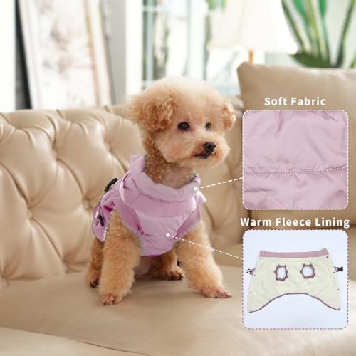 JoyDaog Dog Jacket with Harness,Fleece Lined Warm Puppy Coat for Winter,Soft Windproof Small Dog Vest,Light Pink XS by JoyDaog - Image 4