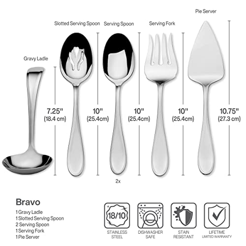 Image of Mikasa Bravo 18 /10 Stainless Steel 6-Piece Serving Set - Serving Spoons, Fork, Pie Server, Gravy Ladle - Polished Silverware Flatware Serveware