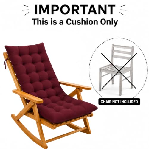 Image of KYNE Rocking Chair Cushion 18 x 50 Inch Thick Tufted Chair Cushion with Backrest and Seat Pad Soft Premium Fabric Polyester Filling Non Slip Indoor Outdoor Rocking Chair Replacement Cushion (Maroon)