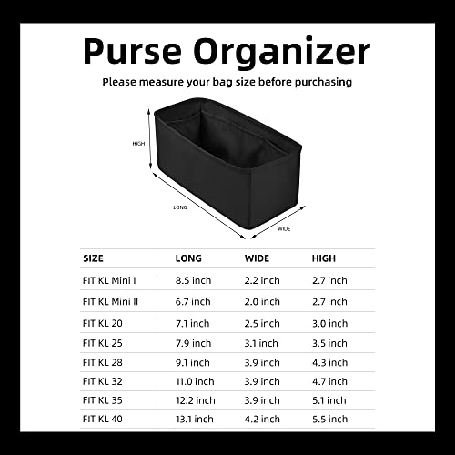 Dgaz Purse Bag Organizer Insert, Silk, Luxury Handbag Tote In Bag Shapers, Fits Kelly Mini I/Mini Ii /20/25/28/32/35/40 Bags (Black, Kl25) #TOP5