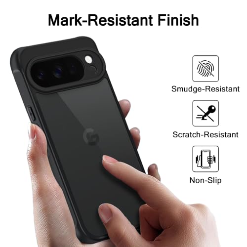 Image of TheGiftKart Hybrid Matte Frosted Translucent Back Cover Case for Google Pixel 10 Pro | Shockproof Design | Camera Protection Module | Hard Back Cover Case for Pixel 10 Pro (PC & TPU, Frost Black)