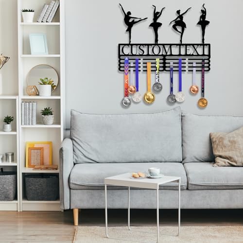 Personalized Medal Hanger Display - Custom Name Medal Holder Rack Wall Mount Decor, Trophy Shelf Tiered Award Rack Award Ribbon Hanger, Women Sports Medal Holder Rack for Dancing, Cheer, Ballet — view 3