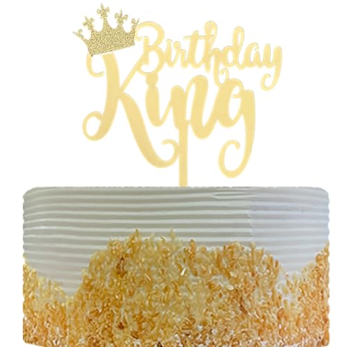Happy Birthday King Cake Topper for King Birthday Party Photo Prop Backdrop Decorations, Mirror Gold Acrylic Cake Decoration Supplies
