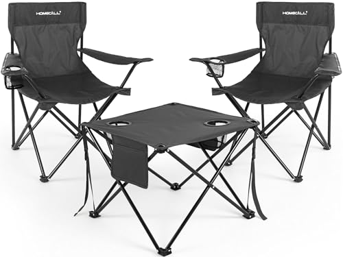 Homecall Campingstuhl Klappbar 2er Set mit Tisch – Faltbare Campingstühle Leicht & Tragbar, Outdoor Angelstuhl mit Becherhalter, inkl. Campingtisch für Picknick Garten
