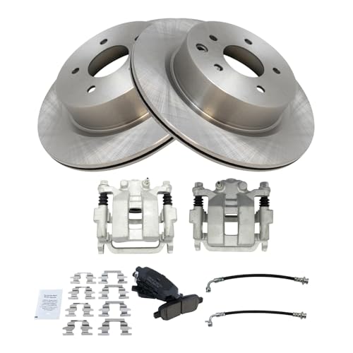 Image of TRQ Rear Brake Pad and Rotor Set Ceramic Rotors Calipers Compatible with 2006-2009 Infiniti M35 M45
