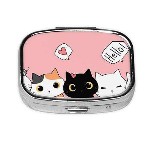 ピルケース 薬ケース 2段分割 黒猫 ピンク 星 猫柄 小型 長方形 くすりいれケース 小さい 持ち運びやすい 薬ポーチ 老人 子供 小物入れ 旅行に便利コンパクト 持ち運び