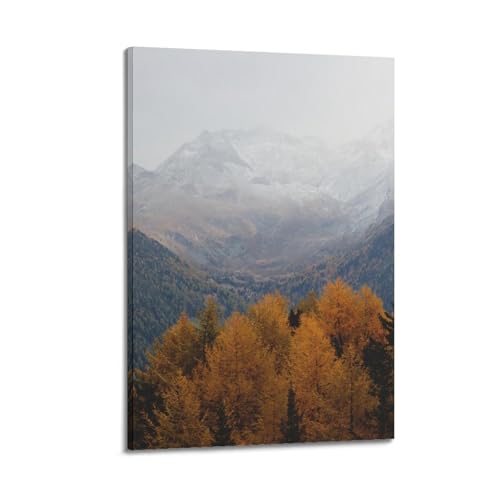 Poster d'automne montagne enneigée sur toile esthétique premium