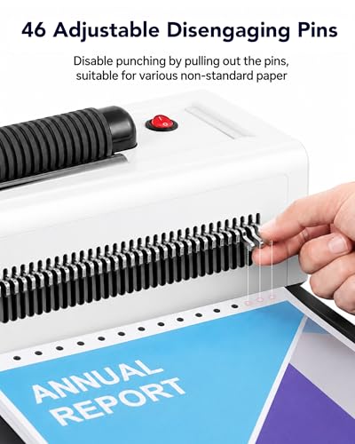 Image of MAKEASY Spiral Coil Binding Machine with 46 Fully Disengaging Pins - 4:1 Pitch - Electric Coil Inserter - Adjustable Side Margin, Comes with Free 1 Box Coil Spines & Plier, 20 Sheet Punch Capacity