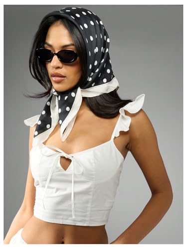 Milumia Women's Polka Dots Square Head Scarf Vintage Hair Scarves Bandana Headbands4