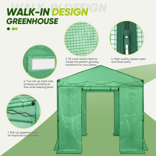 Image of EAGLE PEAK 8x8 Easy Setup Pop Up Greenhouse, Clear /Green