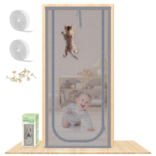 Reinforced Cat Screen Door with Zipper