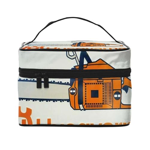 オレンジチェーンソー 化粧ポーチ メイクボックス 化粧品収納 洗面用具ポーチ コスメポーチ 大容量 可愛い 軽量 防水 ポーチ コスメぽーち 男女兼用