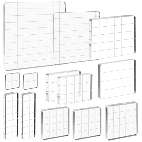 13 Stück Acryl Stempelblock Set Transparent Acrylblock Stempel mit Gitterlinien dekorativer Stempelblock für Scrapbooking Kartenherstellung Crafts Making