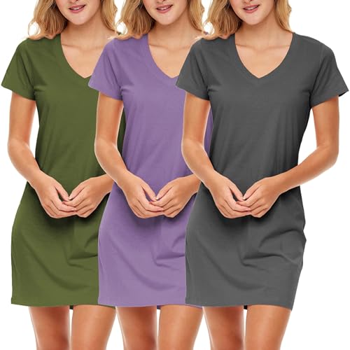 Image of Sexy Basics Women's Soft & Flowy V-Neck Long Shirt | 24 /7 Nightwear-Sleepwear T Shirt | Multi-Packs & Colors