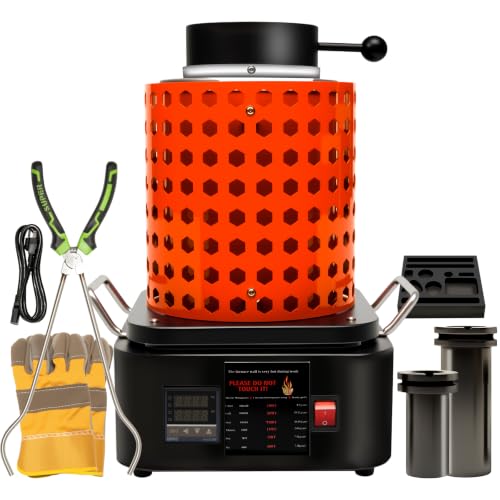 1 & 3KG Graphite Crucibles Smart Electric Melting Furnace 1800 W 110 V Gold Melting Furnace Kit with PID Digital Electric Smelting Furnace for Gold Silver Copper Aluminum Jewelry & Hobby Foundry Kit