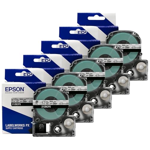 Epson LABELWORKS 212BCPX-5PK ����PET(�|���G�X�e��)�e�[�v�J�[�g���b�W - �����W���H�ƃ��x�����[�J�[�e�[�v�ɍ� - 1/2�C���`(12mm)�� 30�t�B�[�g - 5�p�b�N
