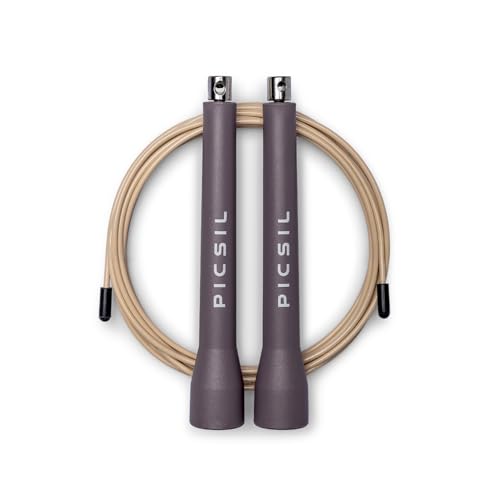 PICSIL - Comba Profesional de Crosstraining | Doble Rodamiento para Mayor Velocidad | Ajustable y Ergonómica | Ideal para Fitness, Boxeo, MMA | Cuerda para Saltar Unisex | Material ABS (Taupe)