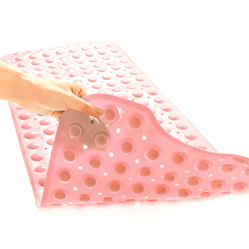 Bath Tub and Shower Mats, Non-Slip 39 x 16 Inch Extra Long Bathtub Mat, Machine Washable BathMat with Drain Holes, Suction Cups for Bathroom (Opaque Pink)