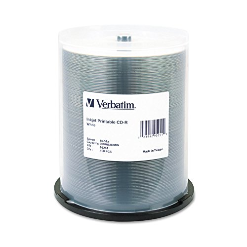Verbatim CD R 700MB 52X   Disco de Medios grabables para Imprimir por inyección de Tinta Blanca   100pk husillo