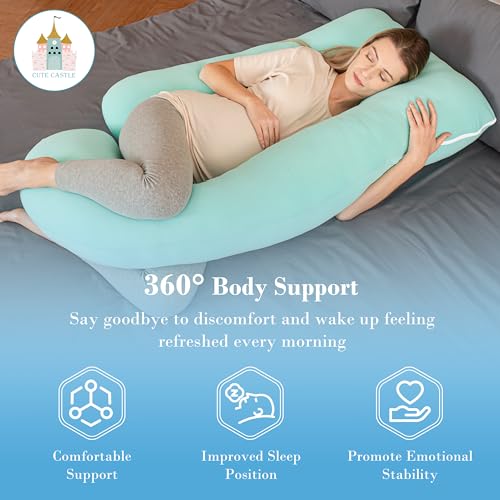 Image of Cute Castle Cooling Cover Pregnancy Pillows, Soft U-Shape Maternity Pillow with Removable Cover - Full Body Pillows for Adults Sleeping - Pregnancy Must Haves - Jumbo 57 Inch - Turquoise