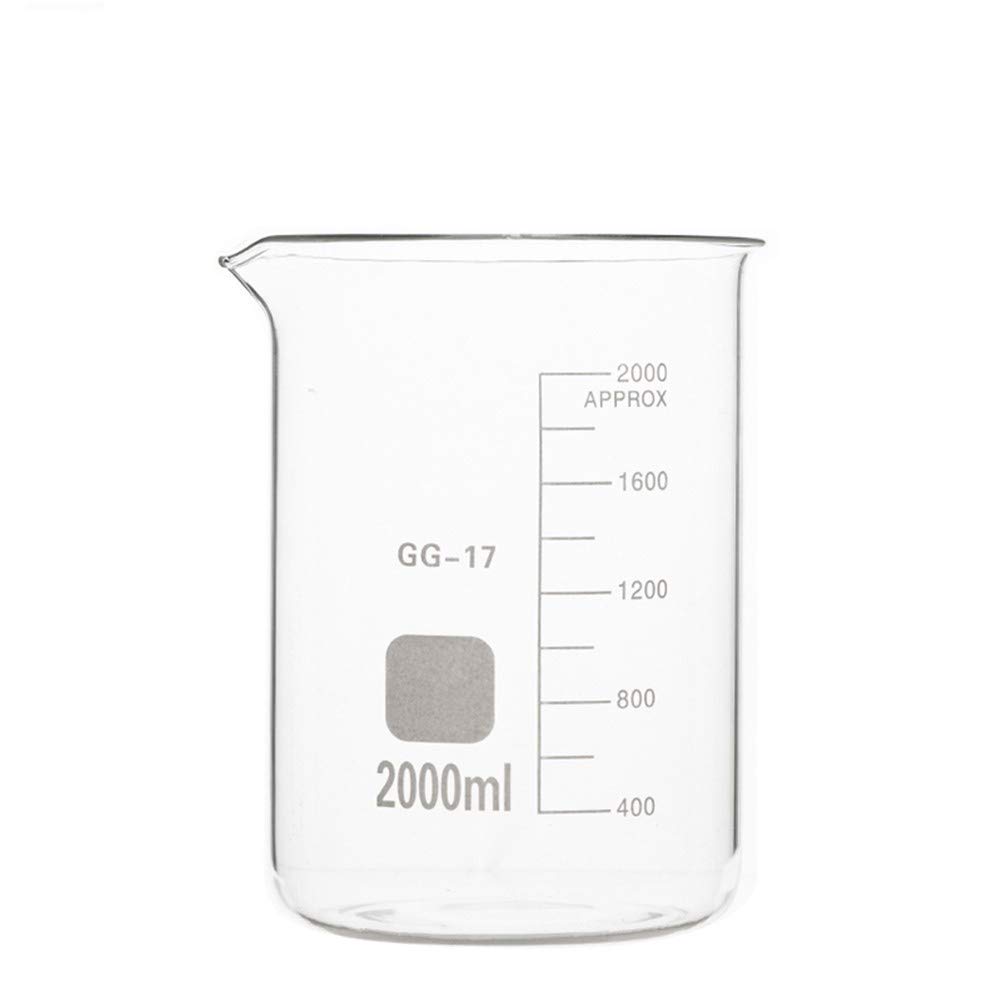 Vaso de precipitados de vidrio de 2000 ml para laboratorio de química Escala transparente Taza de medición de laboratorio Vidrio de borosilicato Vasos de laboratorio de vidrio engrosado resistente a