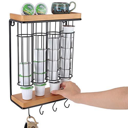 Hoanvi Coffee Pod Holders Storage, Wall Mount Mug Holders With 4 Removable Hooks For Coffee Cup, Wooden Counter Top Tea Pod Organizer For Office Kitchen Cabinet. #TOP3