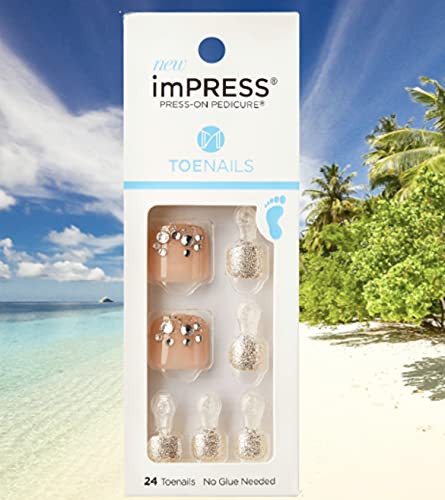 Kiss ImPress Press-On Pedicure Toe Nails IMT01X Lazy Days (Beige & Gold) For Toes