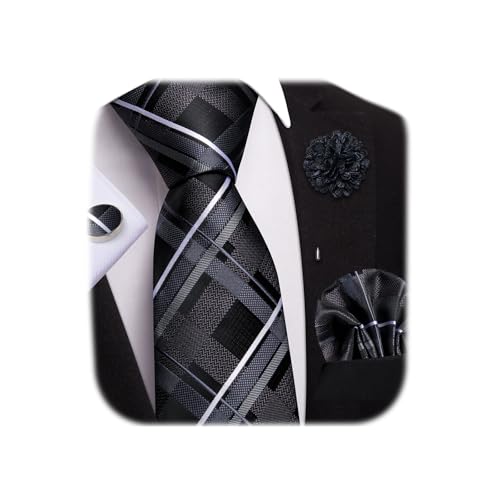Image of Dubulle Mens Tie and Lapel Pin Paisley Striped Floral Necktie for Men Pocket Square Cufflinks 4PCS Set Wedding Party