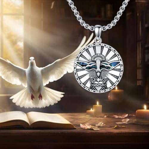 Holy Spirit Dove Necklace Sterling Silver Sacred Heart Pendant Necklace Jesus Christian Jewelry Gift for Men Women2