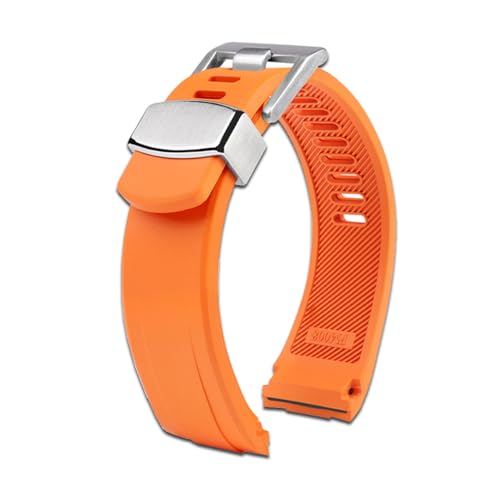 交換用 シリコンバンド セイコー プロスペックス SSC813P1 SSC909P1 と互換性のある 22mm 樹脂 ベルト シリコン 腕時計バンドアクセサリー オレンジ(シルバーバックル)ステンレスループ