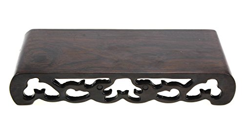 Oriental Furniture Chinese Black Rosewood Solid Mahagony Ebony Wood Display Stand Wooden Base Rectangle Rectangular Shape Pedestal with Carved (L 21cm*9.8cm*3.5cm)