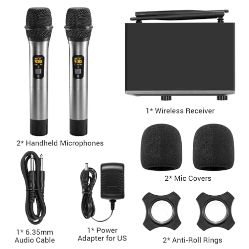 TONOR Wireless Microphone,Metal Dual Professional UHF Cordless Dynamic Mic Handheld Microphone System for Home Karaoke, Meeting, Party, Church, DJ, Wedding, Home KTV Set, 200ft(TW820) by TONOR - Image 7