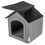 Petsona Hundehöhle Hundehütte Faltbare Mit Herausnehmbarem Dach Hundehaus Hundebett Katzenbett Haustierbett Schlafplatz Größe L, Grau