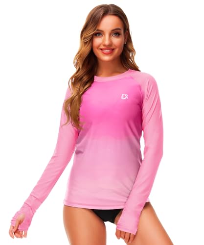 Image of Deerose Womens Gradient Rash Guard UPF 50+ Swim Shirts Surfing Top with Thumb Hole