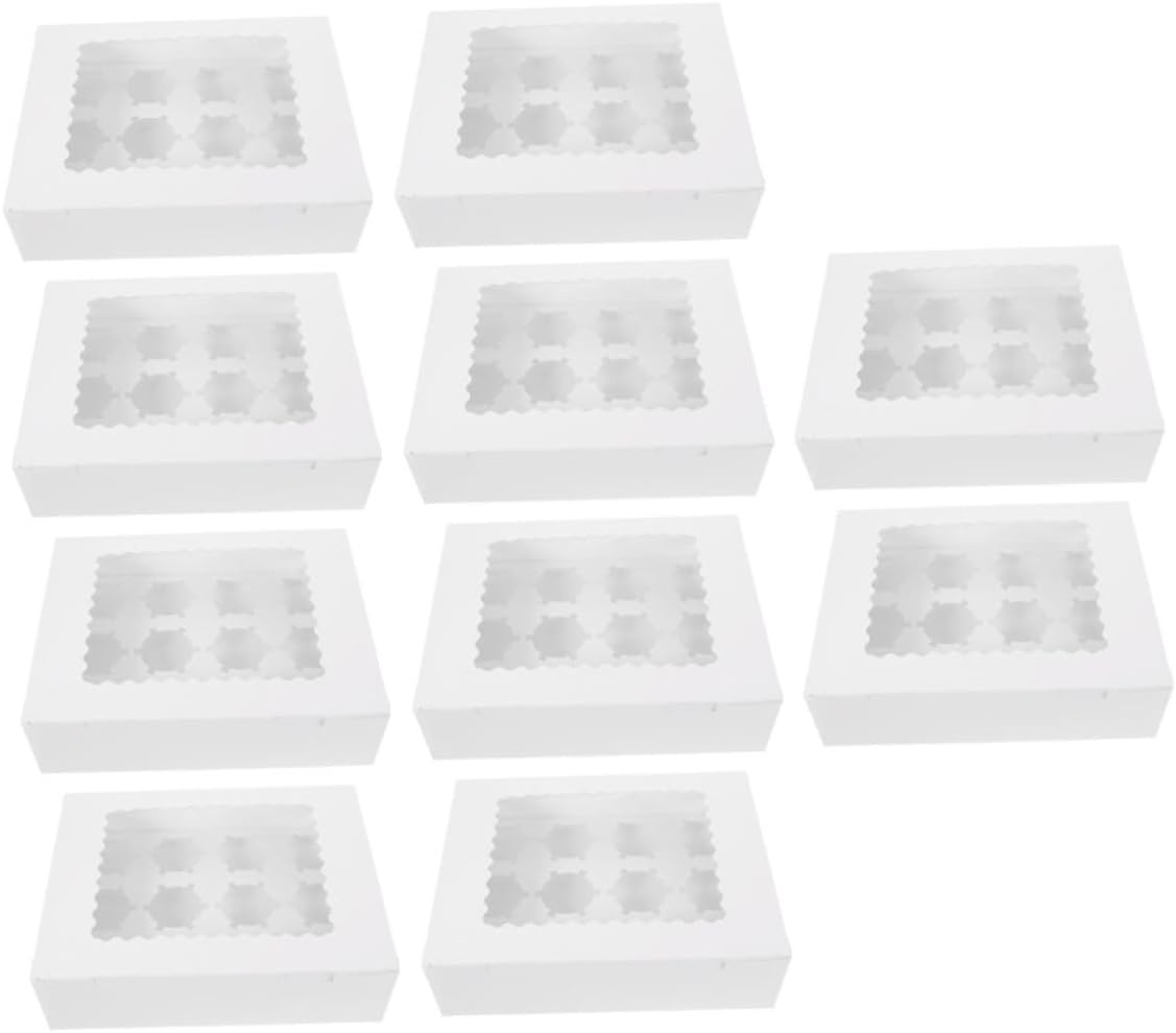10pcs Cupcake Carriers with Window Muffin Cake Packing Boxes White Cardboard Bakery Paper Cases for Dessert Storage and Party Use