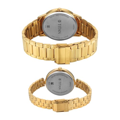Image of Titan Bandhan Eternal Pair Analog with Silver Dial Yellow Gold Stainless Steel Strap Watch for Couples - 19692969YM01
