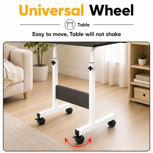 Image of Ant Esports Bravo LT400 Multipurpose Height Adjustable Laptop Table with Wheels, Rolling Computer Desk, Portable Study Table, Home Office Desk, Mobile Workstation, Black Top with White Metal Frame